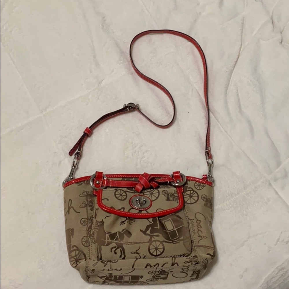 Coach Crossbody Purse with Red Leather Accents